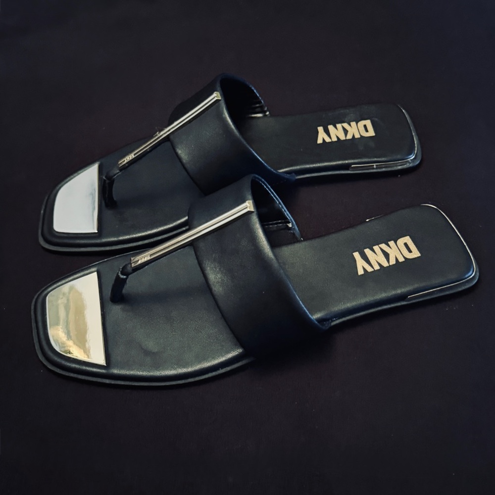DKNY Black Slides with Metallic Details